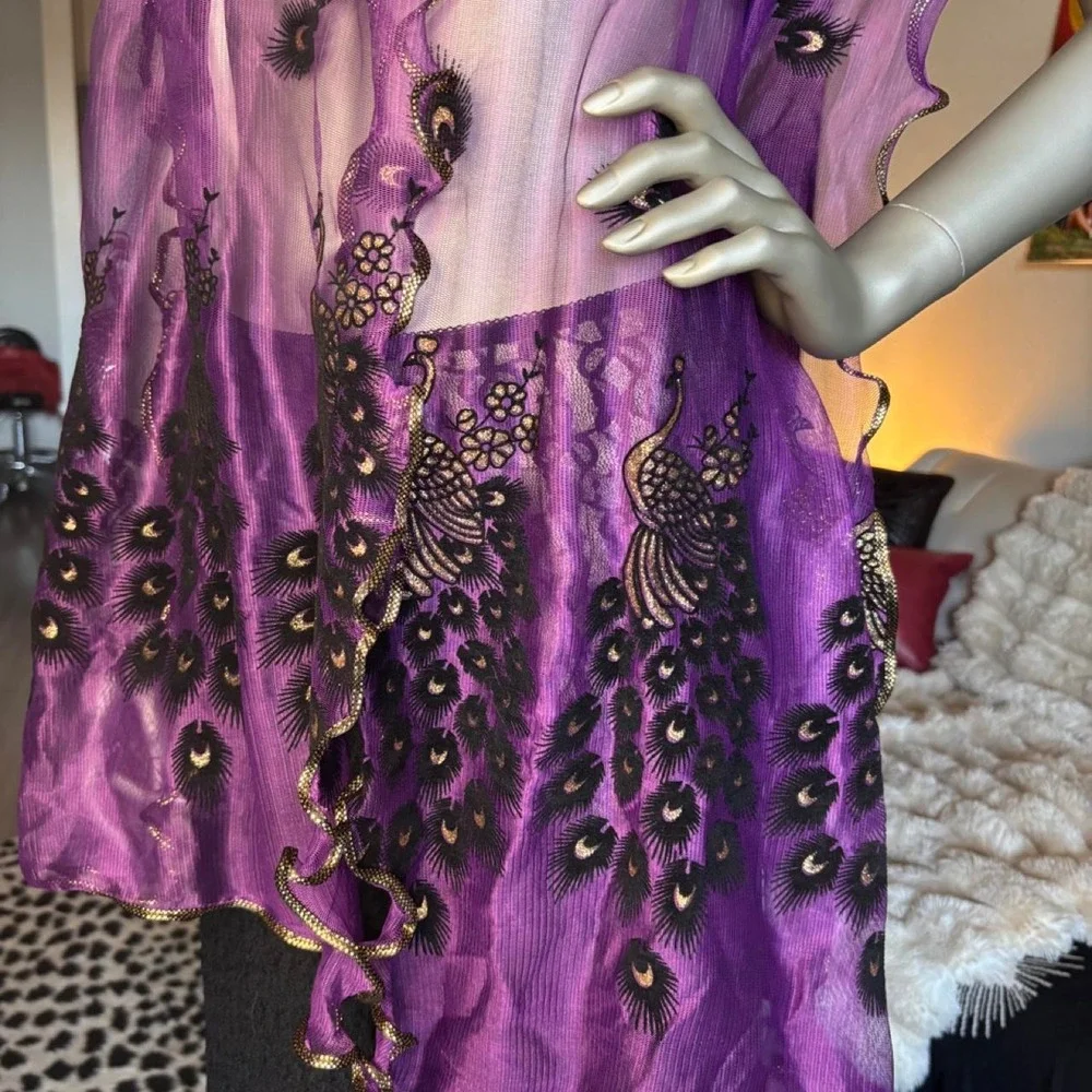 Purple Peacock Sheer Scarf Wrap Boho Y2K Festival Shawl 🌹